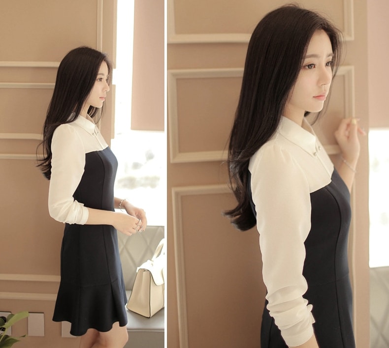 Korea Cute Collar Dress Import DS4198 Black