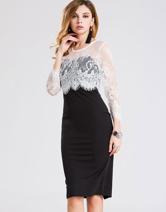 Europe Lace Dress Import DS4200 Black