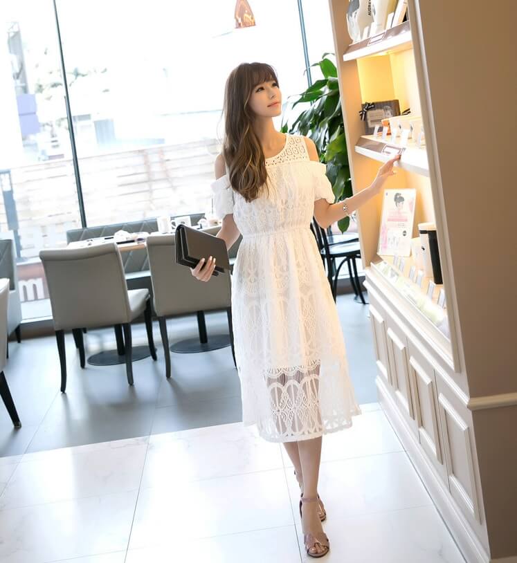 Premium Korea Long Dress DS4208 White