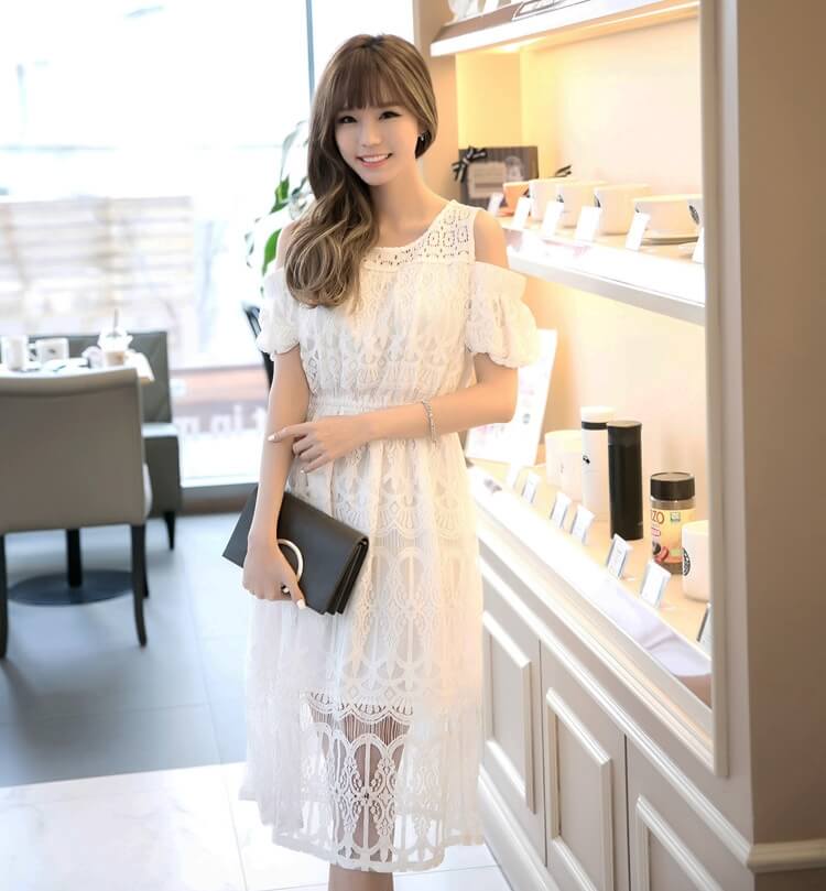 Premium Korea Long Dress DS4208 White