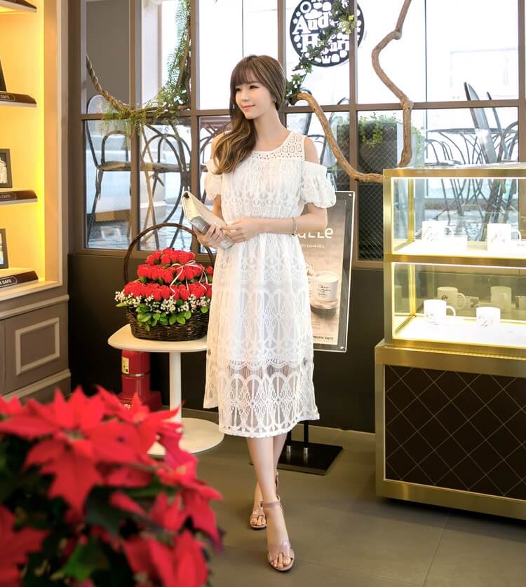 Premium Korea Long Dress DS4208 White