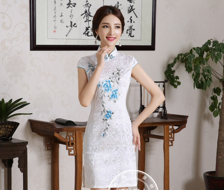 Jacquard Cheongsam Import DS4218 White