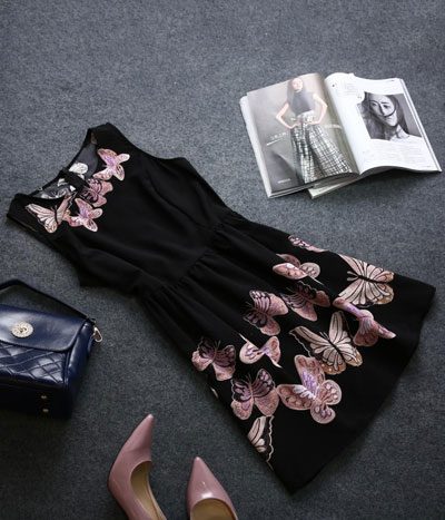 Simple Butterfly Dress DS4220 Black