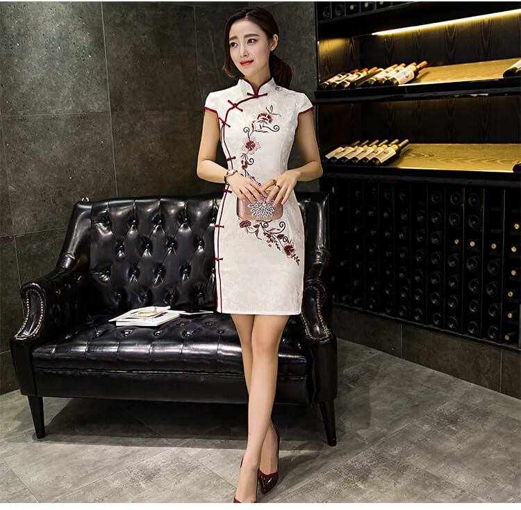 Premium Ethnic Cheongsam Import DS4224 White