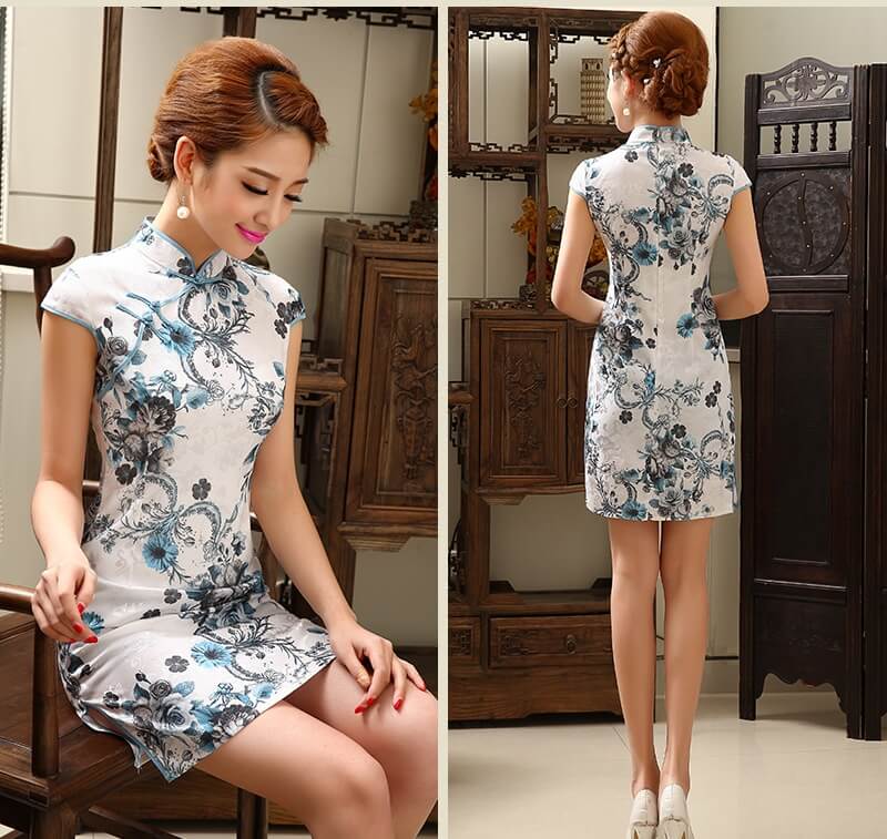 Jacquard Cheongsam Import DS4238 White