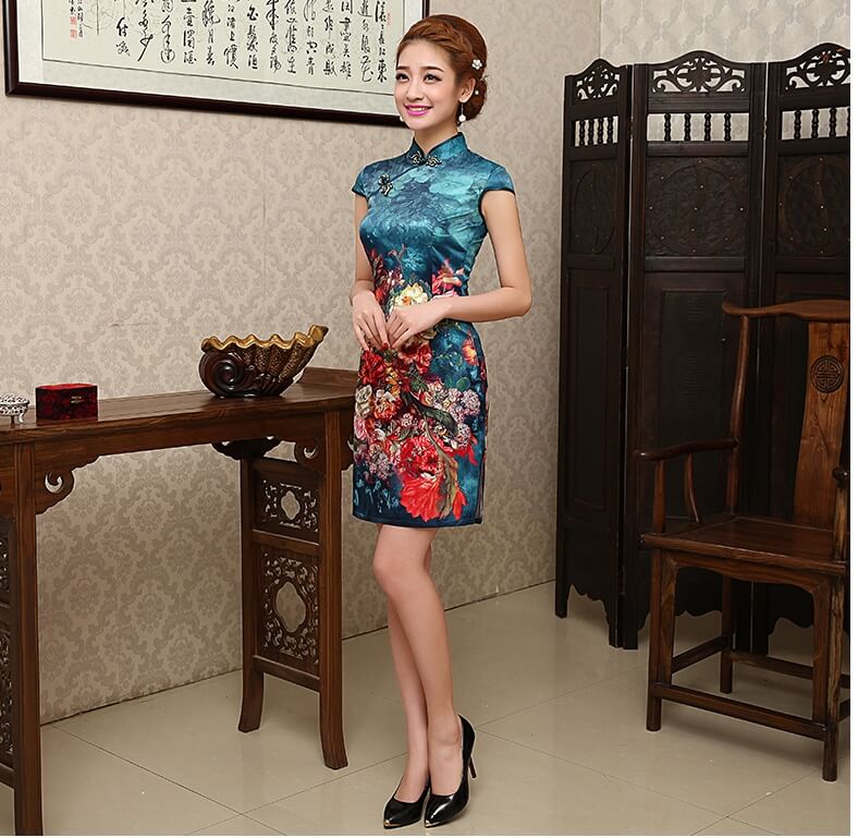 Retro Silk Cheongsam Import DS4241 Blue