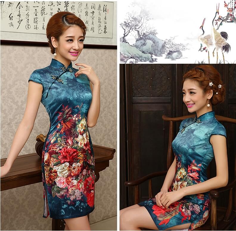 Retro Silk Cheongsam Import DS4241 Blue