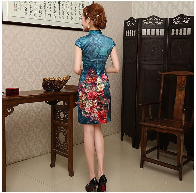 Retro Silk Cheongsam Import DS4241 Blue