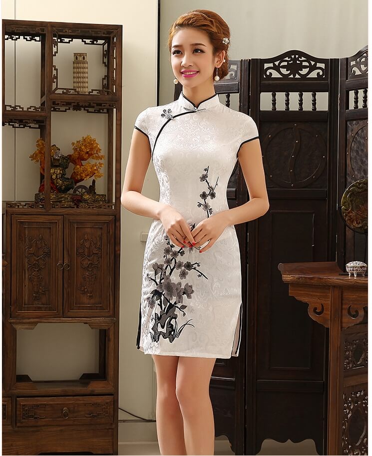 Jacquard Cheongsam Import DS4243 White