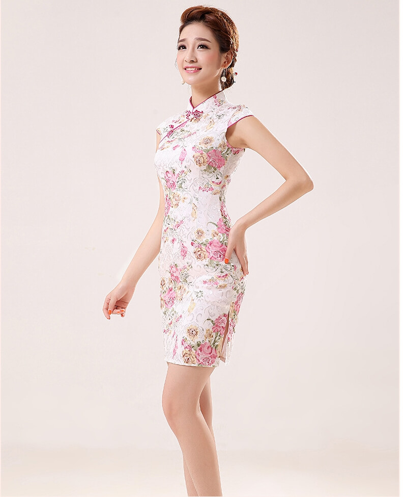 Ethnic Jacquard Cheongsam Import DS4249 White