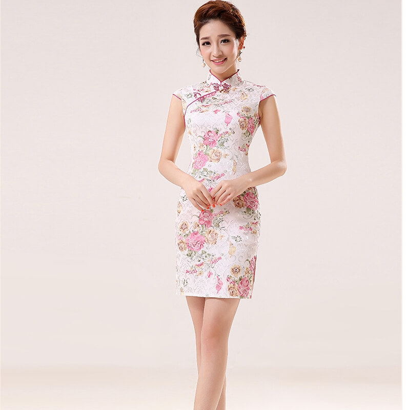 Ethnic Jacquard Cheongsam Import DS4249 White