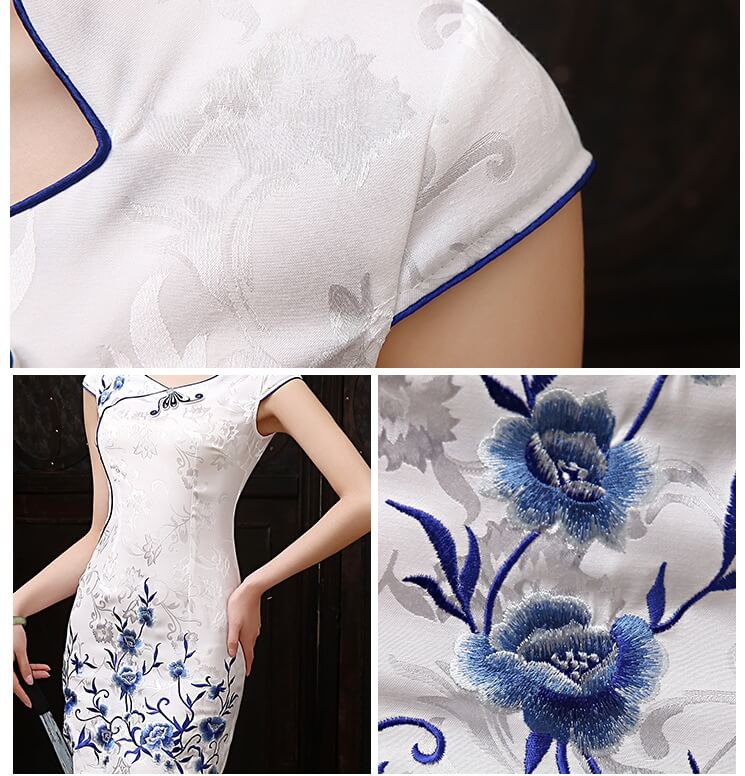 Ethnic Jacquard Cheongsam Import DS4251 White