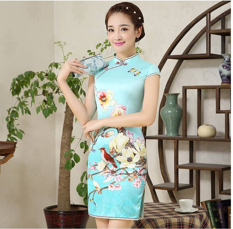 Retro Silk Cheongsam Import DS4257 Blue