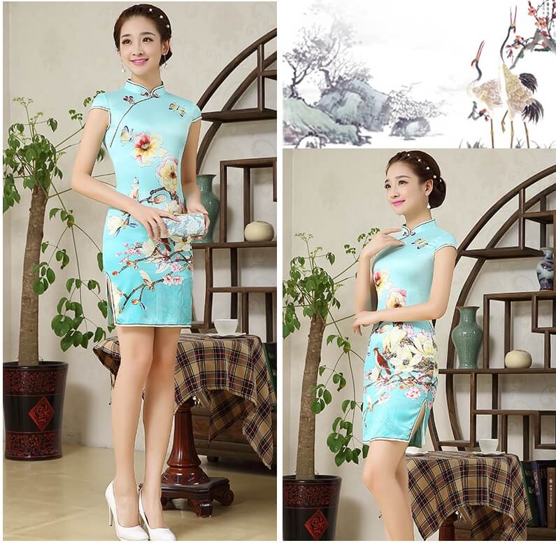 Retro Silk Cheongsam Import DS4257 Blue