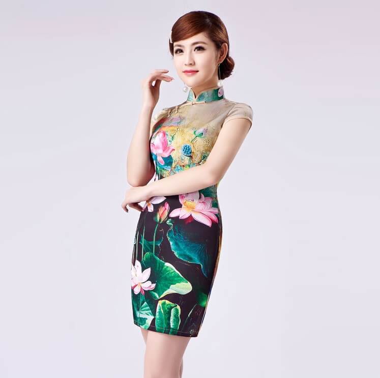 Retro Silk Cheongsam Import DS4262 Beige