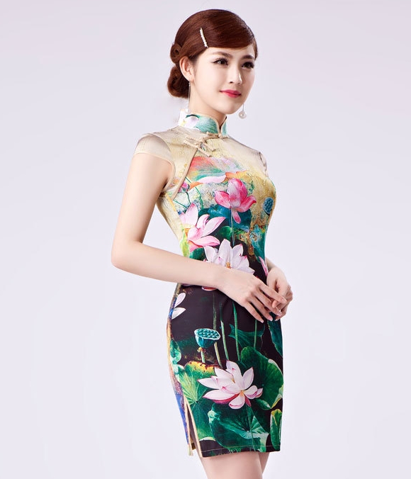 Retro Silk Cheongsam Import DS4262 Beige