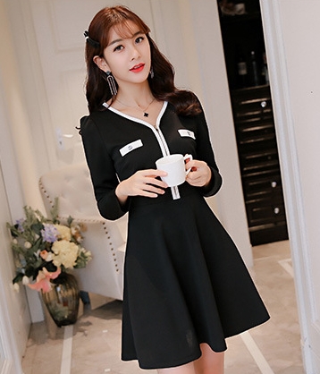 V-Neck Zipper Dress Import DS4279 Black