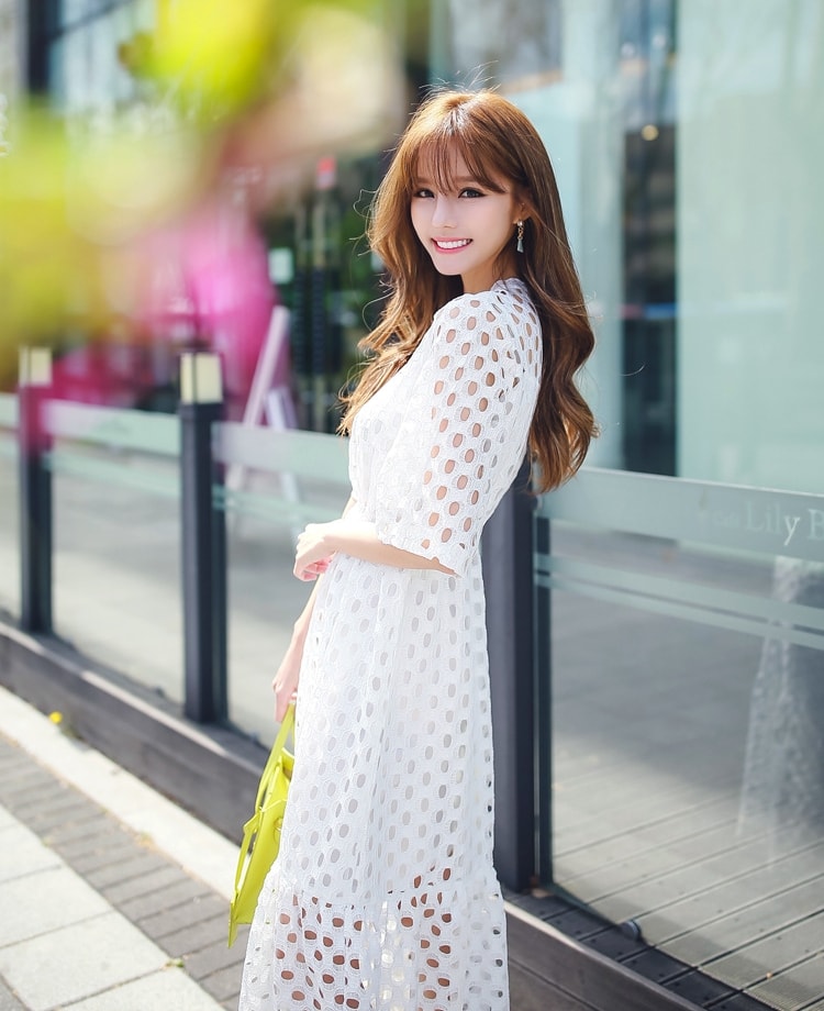 Premium Hollow Long Dress Import DS4280 White