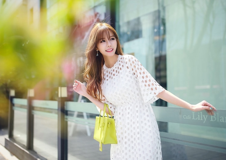 Premium Hollow Long Dress Import DS4280 White