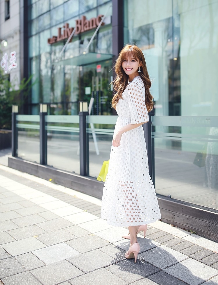 Premium Hollow Long Dress Import DS4280 White