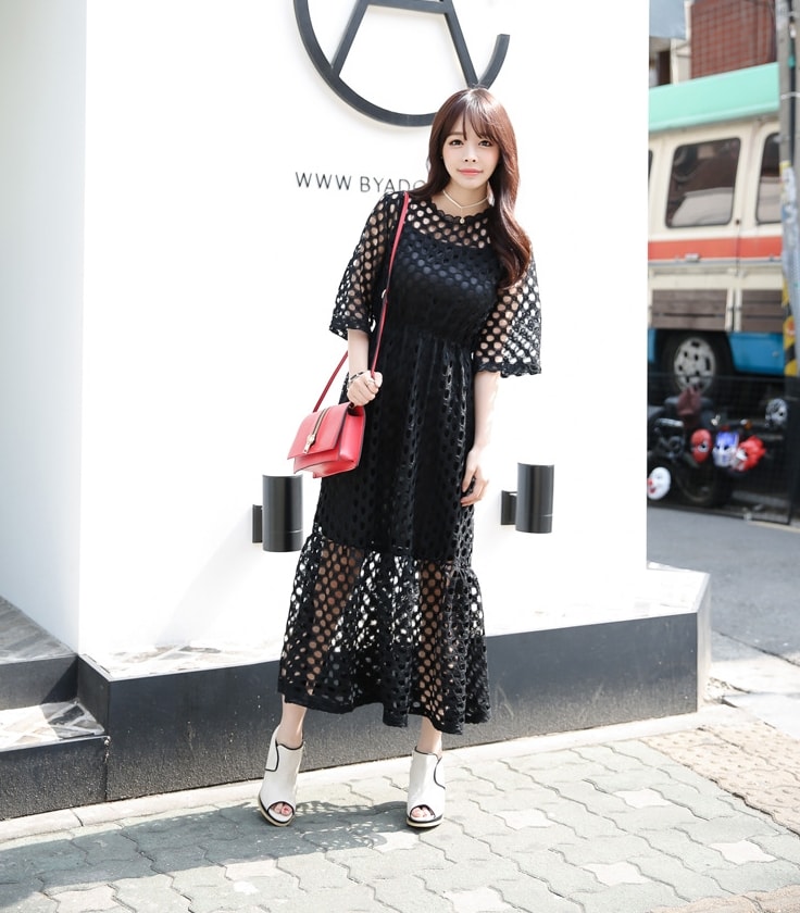 Premium Hollow Long Dress Import DS4281 Black