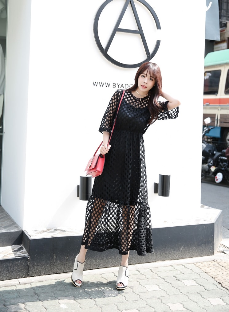 Premium Hollow Long Dress Import DS4281 Black