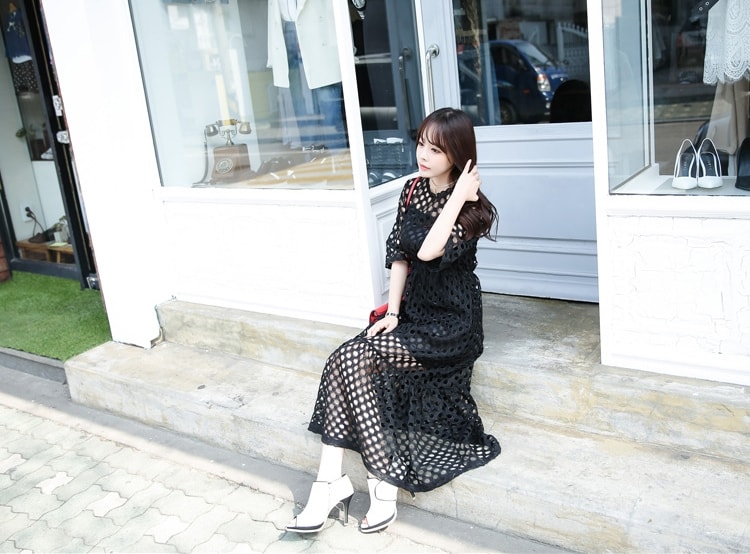 Premium Hollow Long Dress Import DS4281 Black