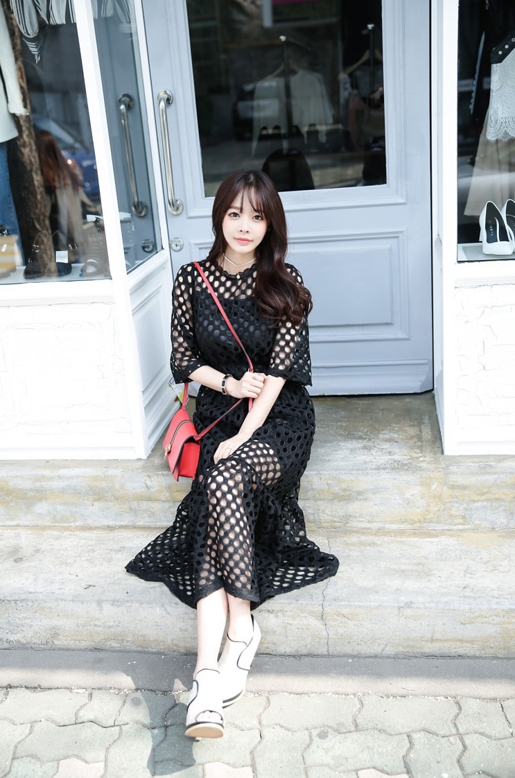 Premium Hollow Long Dress Import DS4281 Black