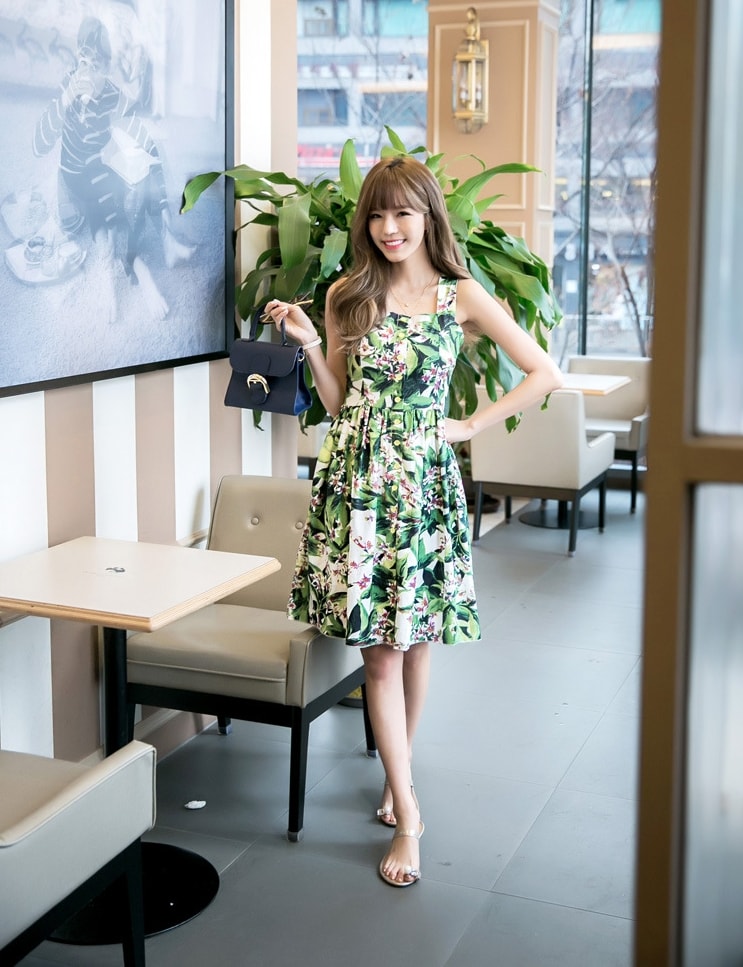 Floral Cotton Sling Dress Import DS4286 Green