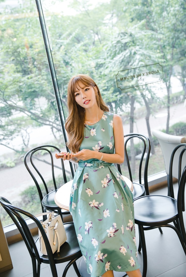 Floral Satin Maxi Long Dress Import DS4287 Green