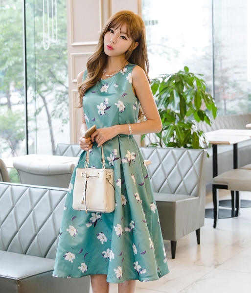 Floral Satin Maxi Long Dress Import DS4287 Green