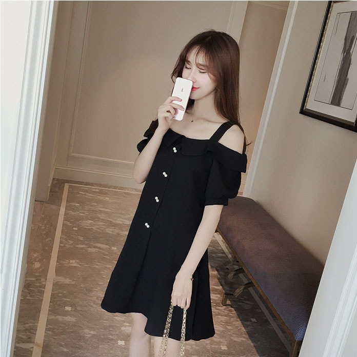 Cotton Sabrina Dress Import DS4290 Black