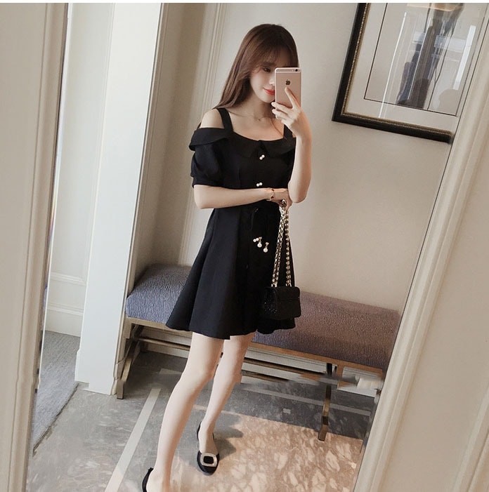 Cotton Sabrina Dress Import DS4290 Black