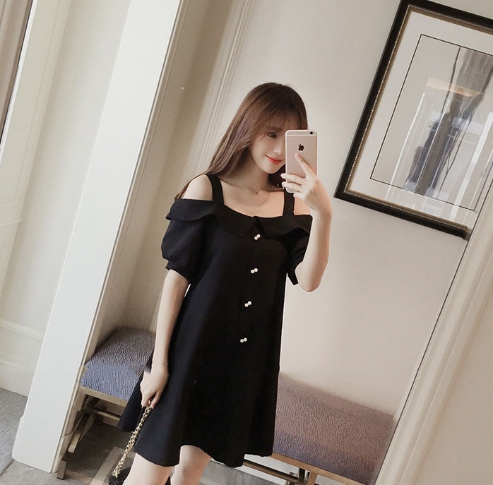 Cotton Sabrina Dress Import DS4290 Black