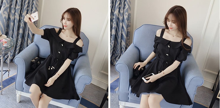 Cotton Sabrina Dress Import DS4290 Black