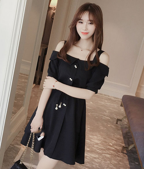 Cotton Sabrina Dress Import DS4290 Black