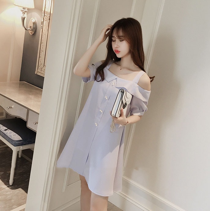 Cotton Sabrina Dress Import DS4291 Blue