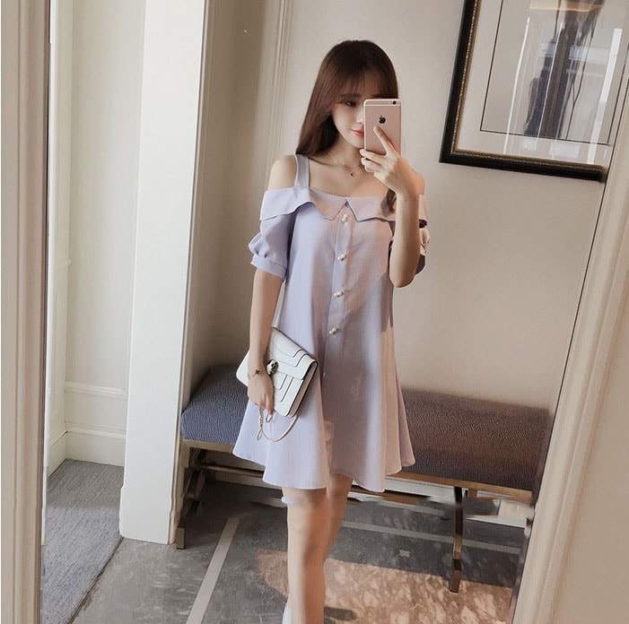 Cotton Sabrina Dress Import DS4291 Blue