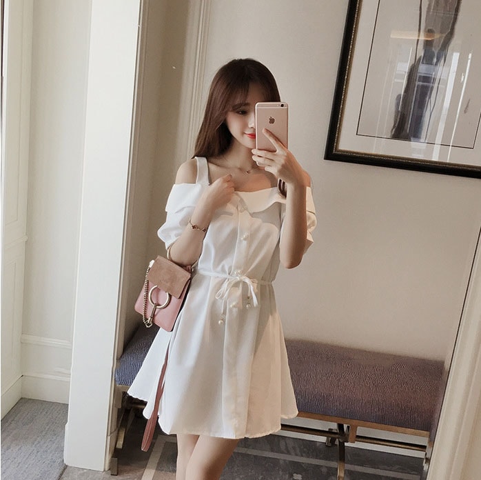 Cotton Sabrina Dress Import DS4292 White