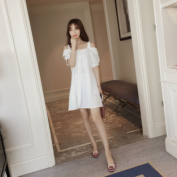 Cotton Sabrina Dress Import DS4292 White