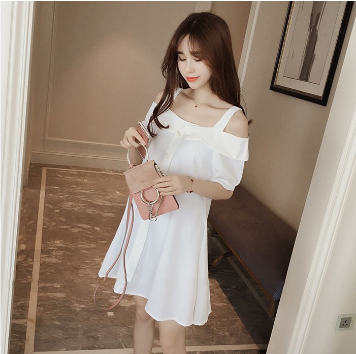 Cotton Sabrina Dress Import DS4292 White