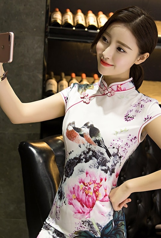 Classic Silk Cheongsam Import DS4307 White