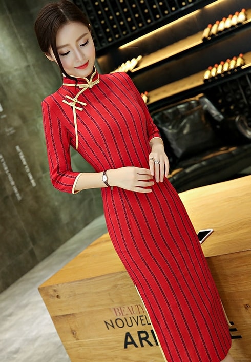 Elegant Long Cheongsam Import DS4309 Red