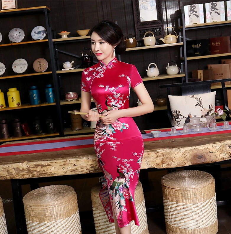 Classic Long Cheongsam DS4323 Rose Red