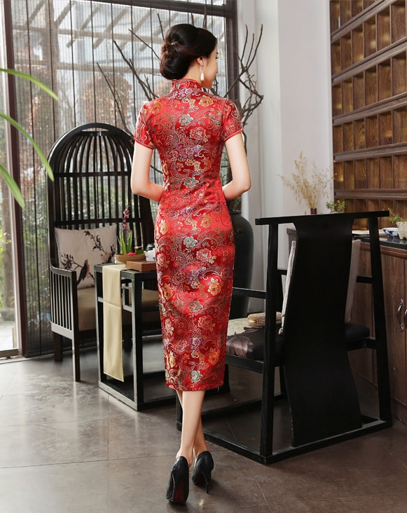 Premium Long Cheongsam Brokat DS4325 Red