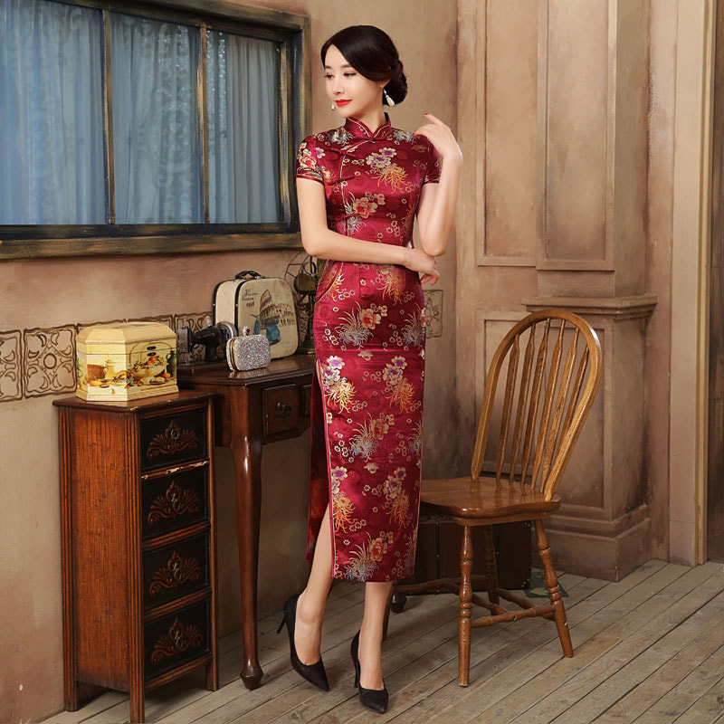 Premium Long Cheongsam Brokat DS4326 Red