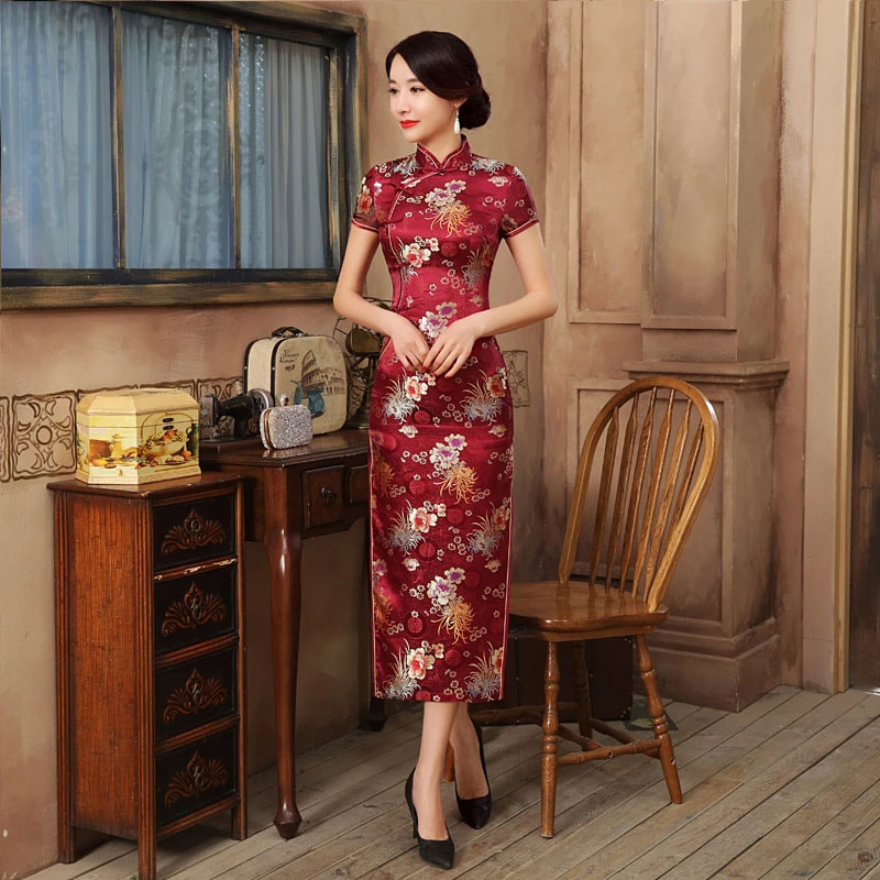 Premium Long Cheongsam Brokat DS4326 Red