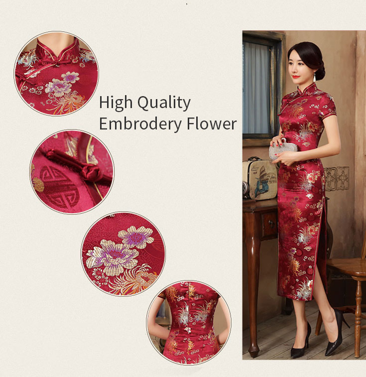 Premium Long Cheongsam Brokat DS4326 Red