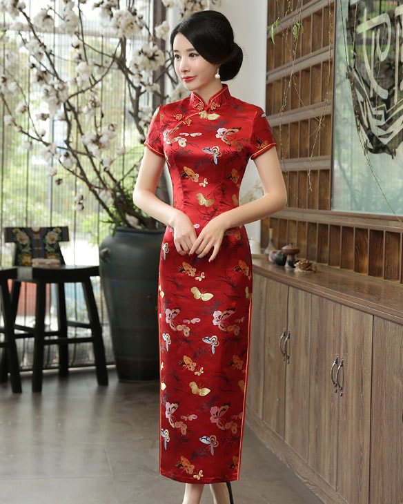 Premium Long Cheongsam Brokat DS4327 Red