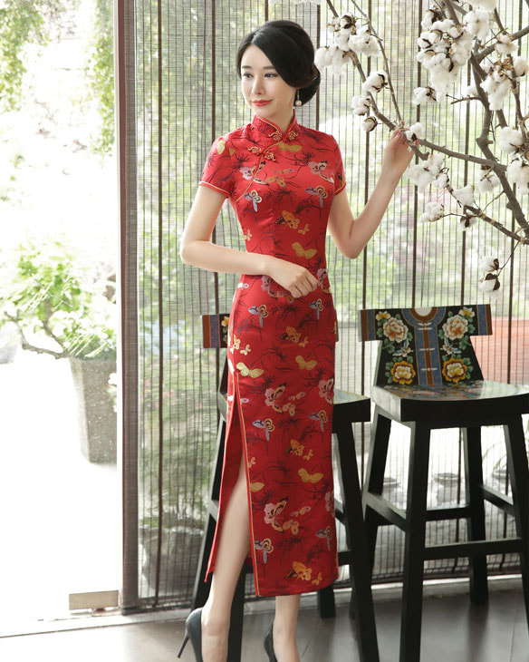 Premium Long Cheongsam Brokat DS4327 Red